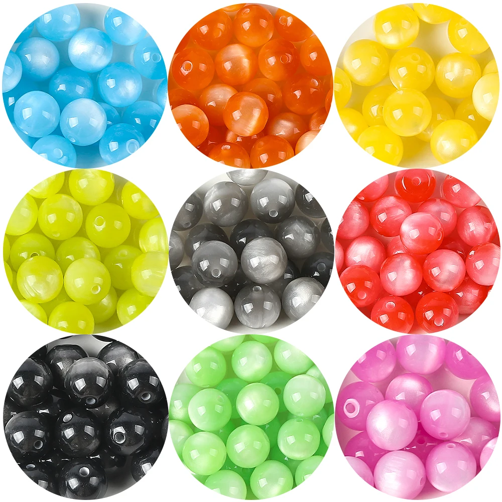 8 10 12mm Resin Imitation Cat Eye Round Beads Straight Hole Loose Beads Jewelry DIY Beaded Earrings Accessories Bracelet Swing