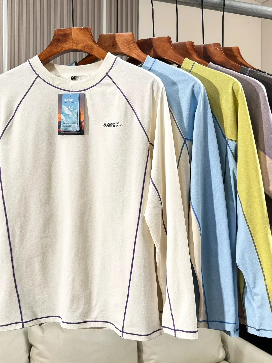 Quick Dry Long Sleeve T-Shirt Couple Style Outdoor Casual Top Color Block Shoulder Pad Design Comfortable Breathable Polyester