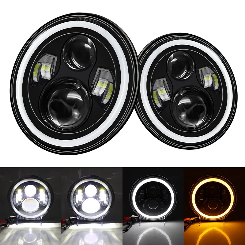 

7 Inch LED Headlights Led Spotlights 7'' Headlamp Angel Eyes DRL Running Lamp Driving Light H4 for Jeep Wrangler Off Road Suzuki