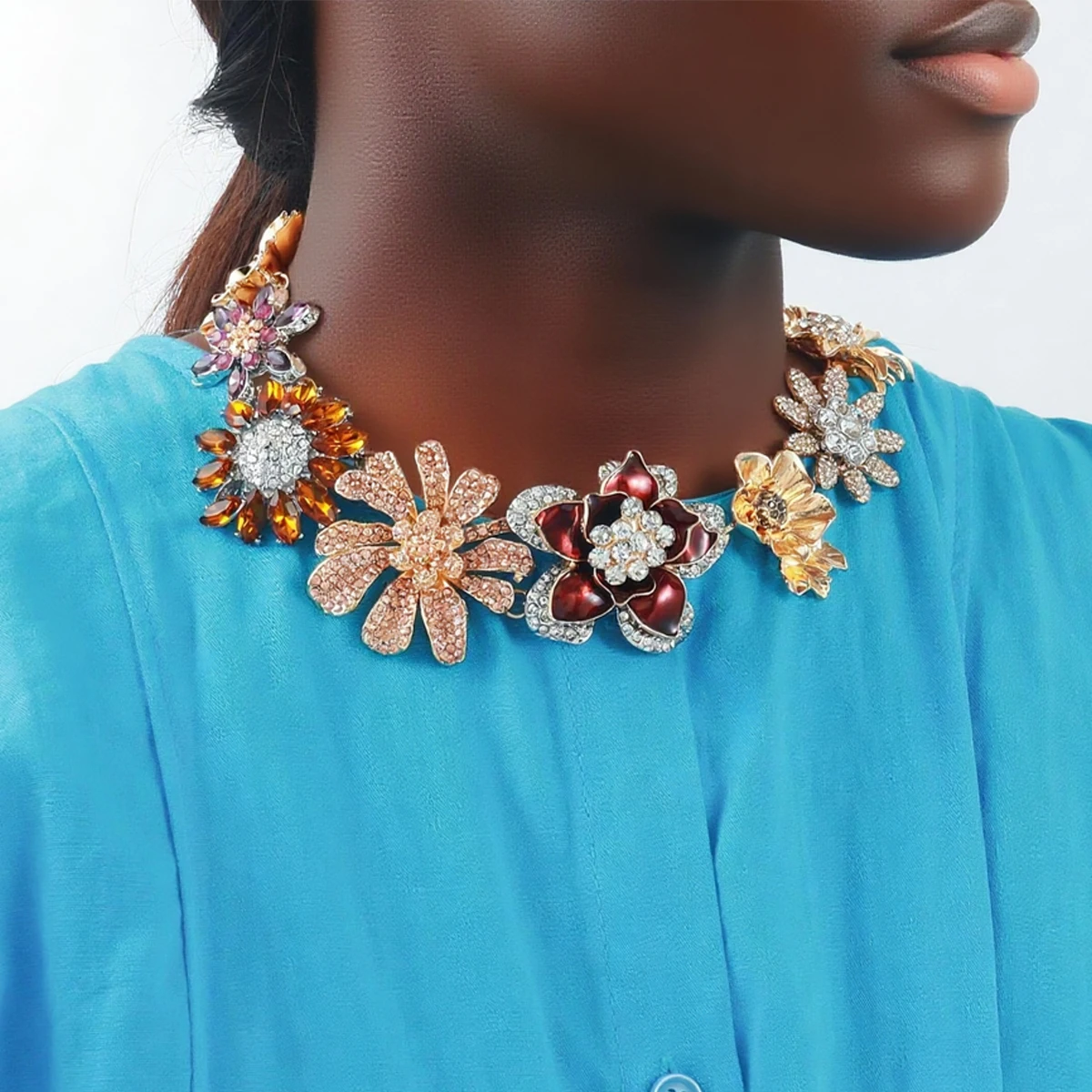 

ZAA Vintage Statement Colorful Rhinestone Flower Choker Necklace for Women Holiday Party Jewelry Neck Accessories