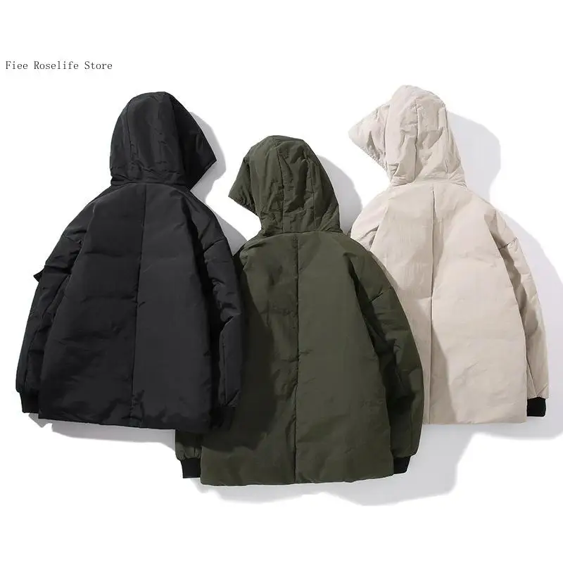 Autumn and Winter Solid Color Short Korean Version Hooded Loose Casual Couple Thick Jacket Down Jacket Men