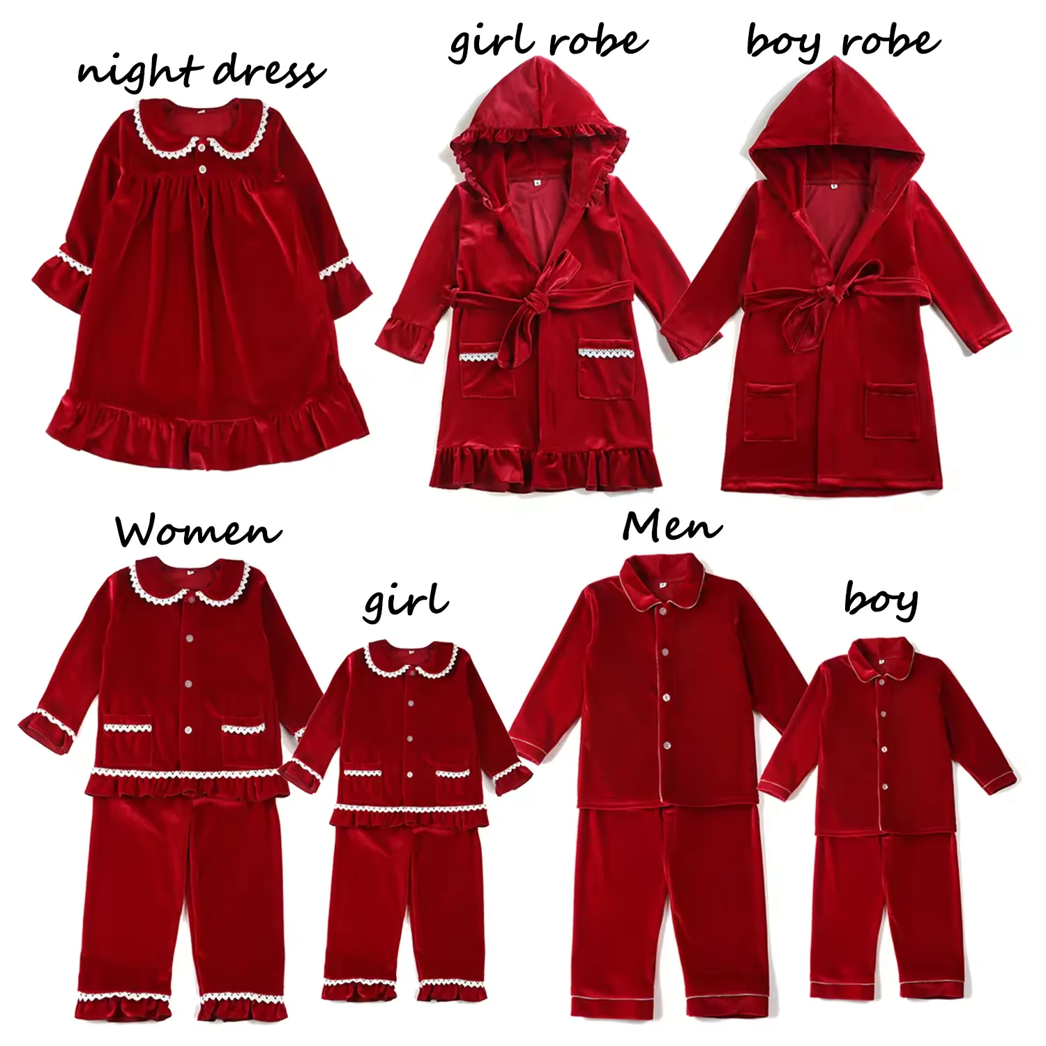 

Hot Sale Family Matching Set Pjs Christmas Mother Kids Pajamas Ruffle Baby Red Velvet Boys And Girls Pyjamas Sibling Sets