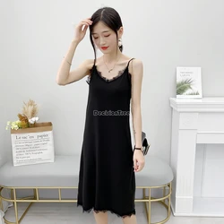 2024 new sleeveless mid-length halter sundress female summer daily wear lace sexy base slip dress homewear pajamasd dress w572