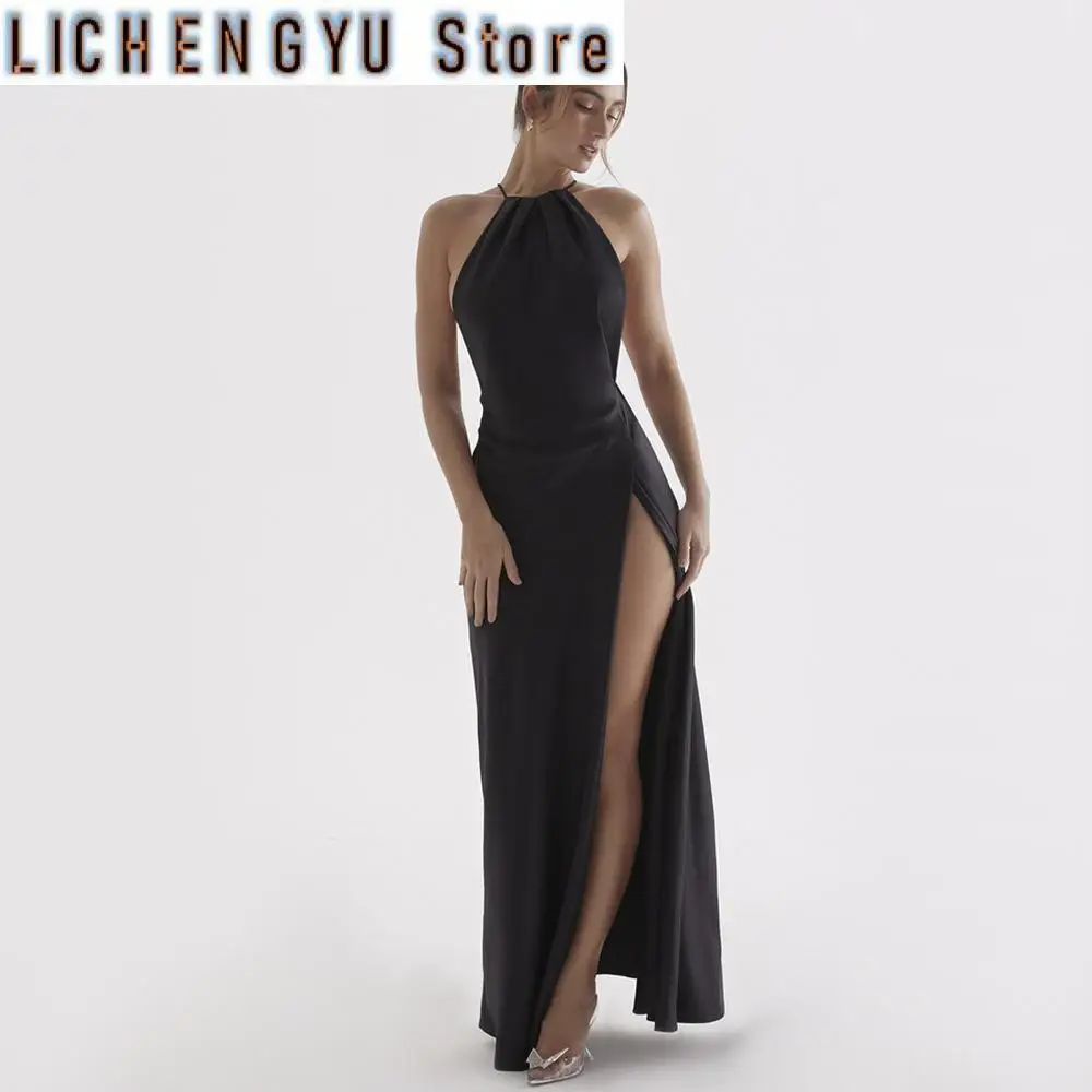 Maxi vestido blanco con espalda descubierta para mujer, Sexy para fiestas de baile de satén vestidos de noche, vestidos con cordones forrados, nuevo