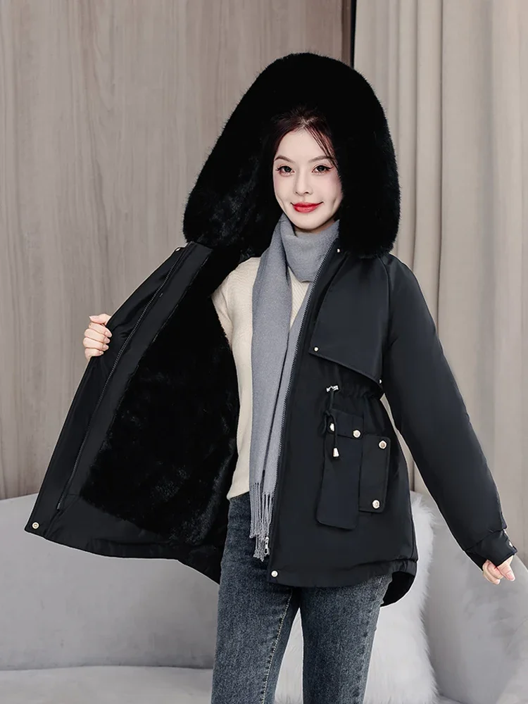 Vielleicht 2024 New Winter Puffer Jacket Women Fur Hooded Removable Liner Cotton Padded Coat Long Parkas Outwear Women Clothing