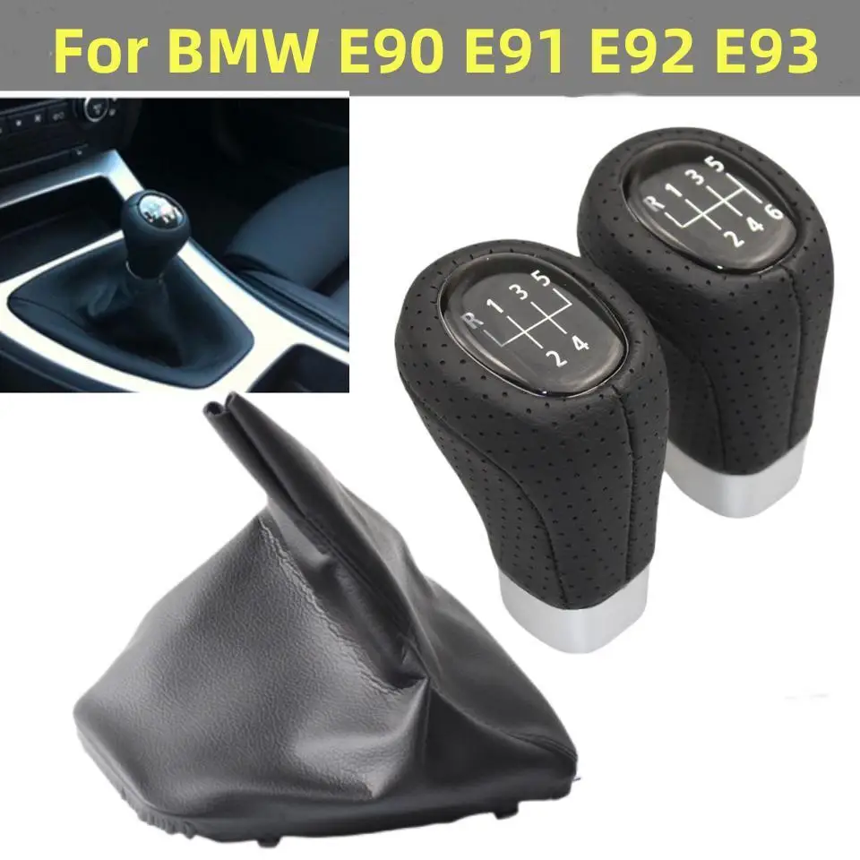 5/6 Speed Manual Car Leather Gear Shift Knob Lever Shifter Gaiter Boot Cover Collar for BMW 3 Series E90 E91 E92 E93 2005-2012