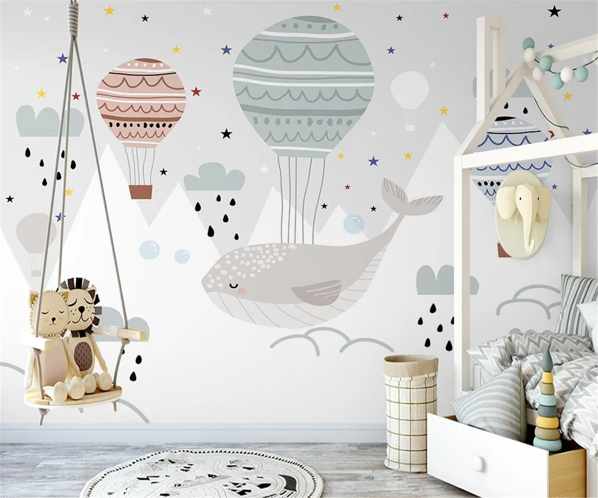 

Custom Mural starry sky whale hot air balloon children's room background Wall 3d Wallpaper home decoration materials optional