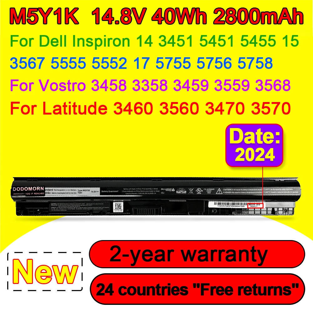 14.8V 40WH M5Y1K Laptop Battery For DELL Inspiron 14 3451 5451 15 3567 5555 17 5756 Vostro 3458 3551 3558 Latitude 3460 3560