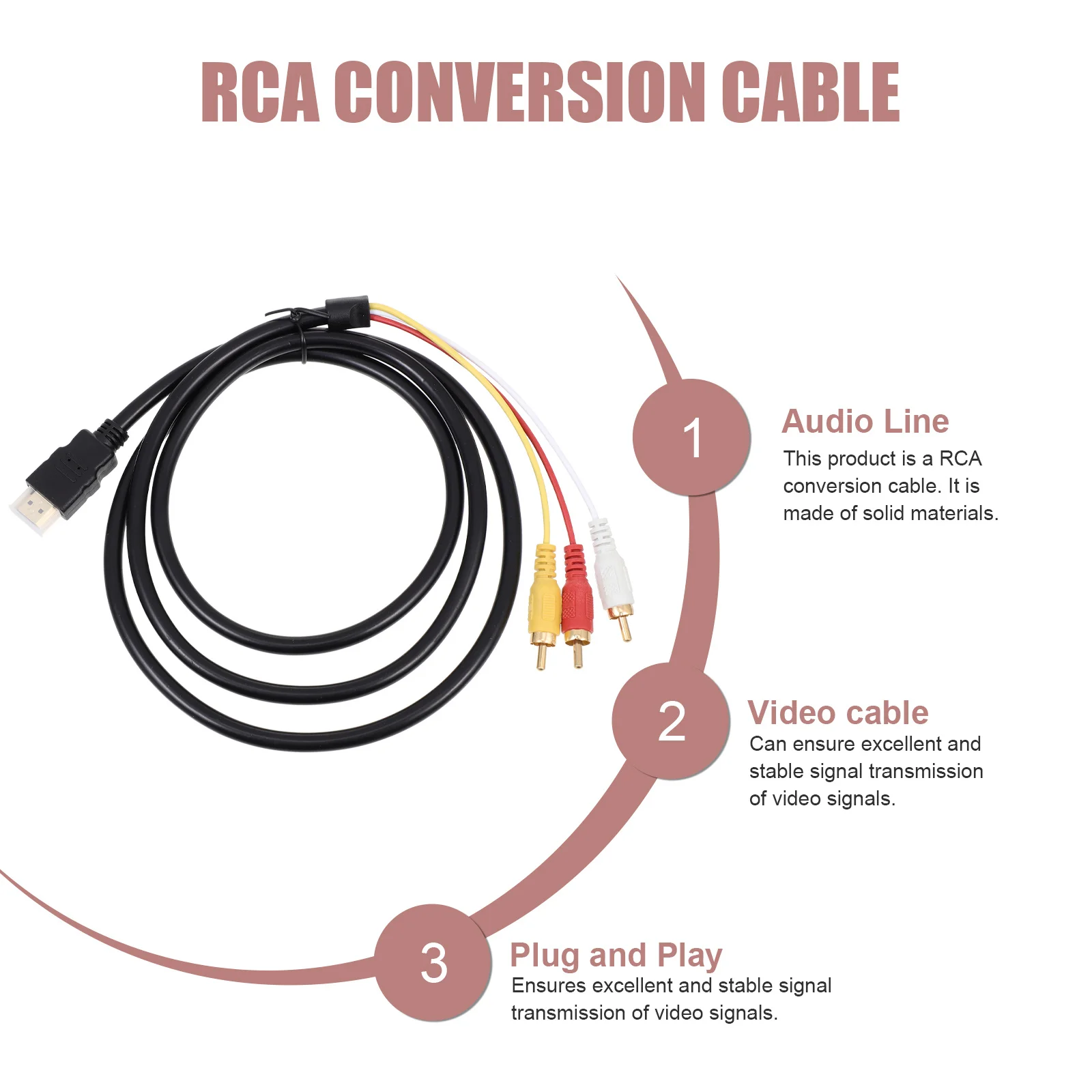 

to Av Conversion Cable Solid High Definition Adapter Cable for Dvd Projector Reliable Stable Video Audio Signal Transfer