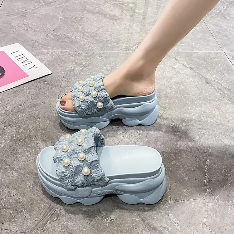 House Slippers Platform Shoes Woman 2024 Pantofle Luxury Slides Increased Internal On A Wedge Heeled Mules New Designer Flat