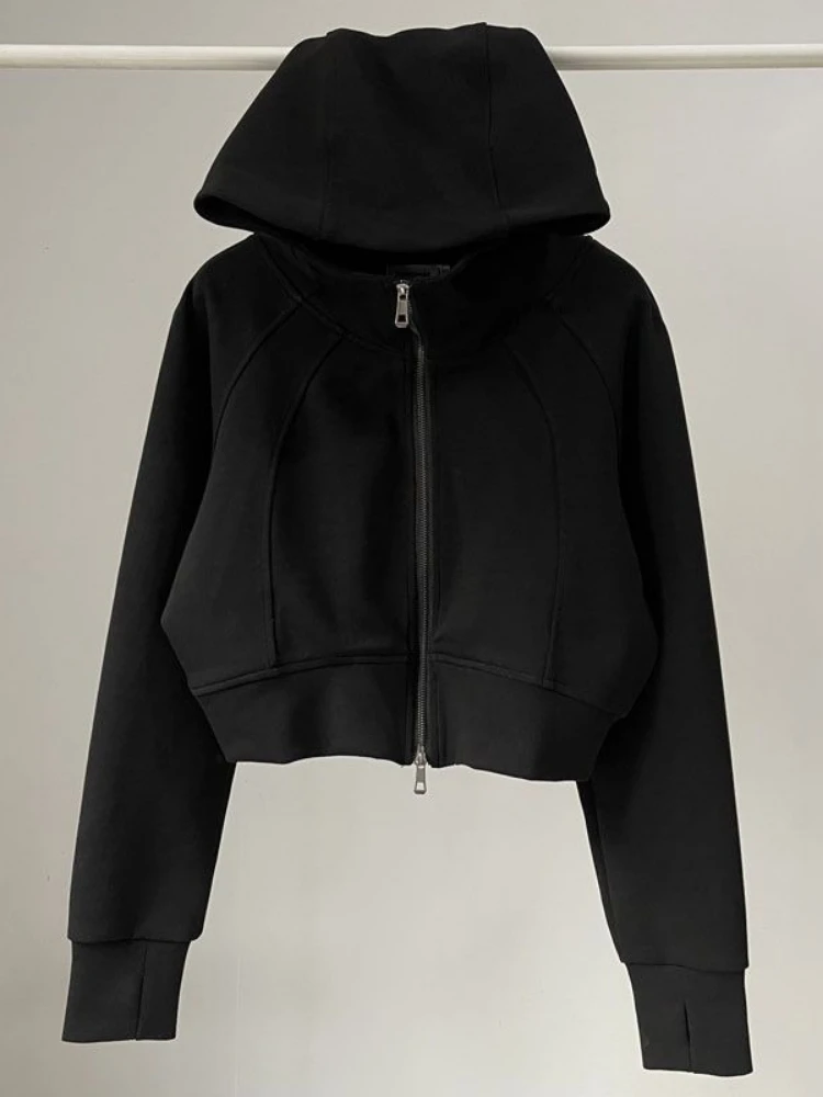 هوديس عصرية مقصوصة للنساء 2025 Ropa Mujer بسحاب مزدوج فضفاض ​ سترات y2k معطف كاجوال كوري عتيق