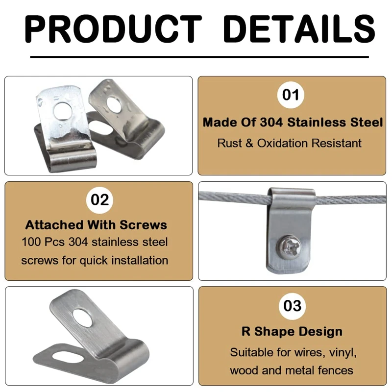 Wire Fence Clips, 200 Pieces Fence Wire Clamps Aluminum For 12-16 Gauge Welded Wire To Wood, Metal Or Vinyl Fence Easy Install