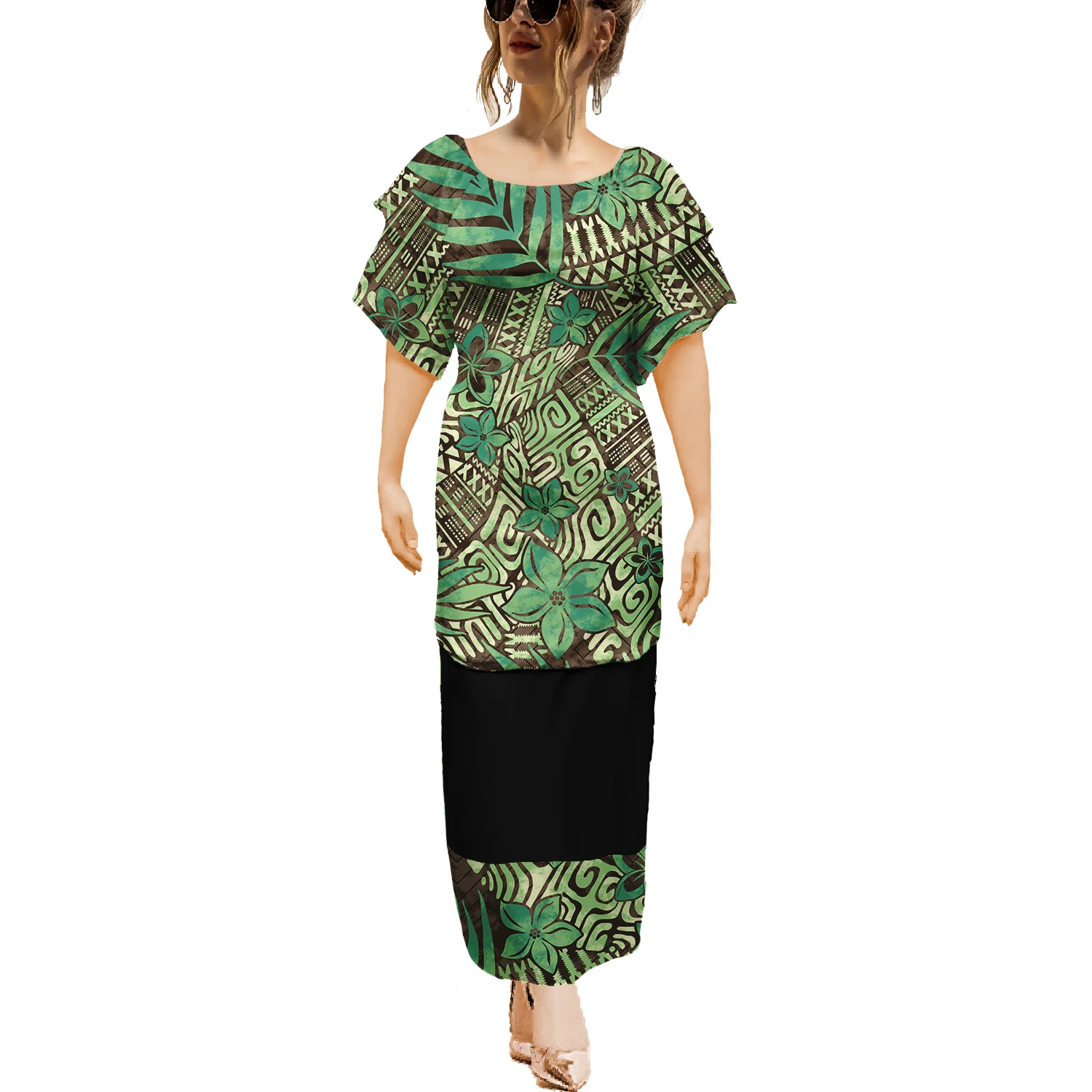 Tonga Puletaha Dress Polynesian Minimalist Style 2 Piece Set Clothing Samoa Women Dresses Tribe Island Church Clothes Custom