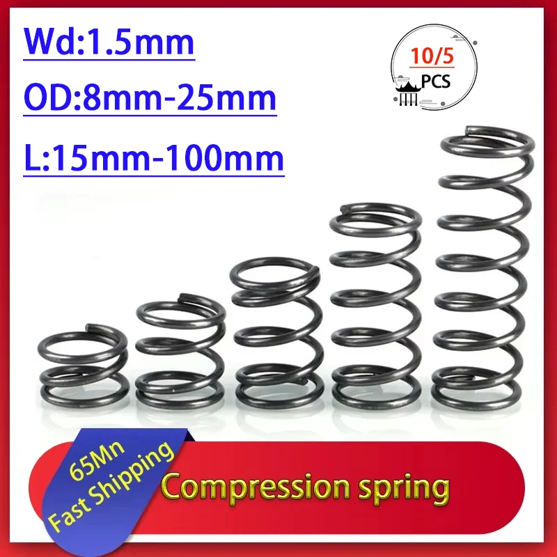 65Mn 10PCS/5PCS Wire diameter 1.5mm Strong Spring Steel Pressure Compression Spring Shock Absorption Return Spring Customizable