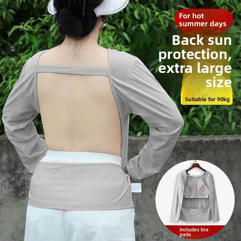 Large Size Summer Sunbathing Back Exposure Long Sleeve Shirt Special Clothing for Sunbathing Sexy Style Regenerated Cellulose...