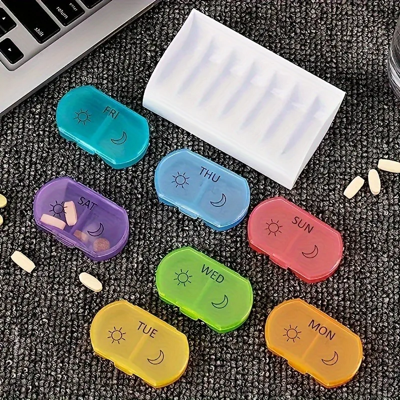 A Week of Medicine Storage Box, Health Care Product Box, 7 Day Plastic Pill Box, Split Weekly Pill Box Travel Pill Box