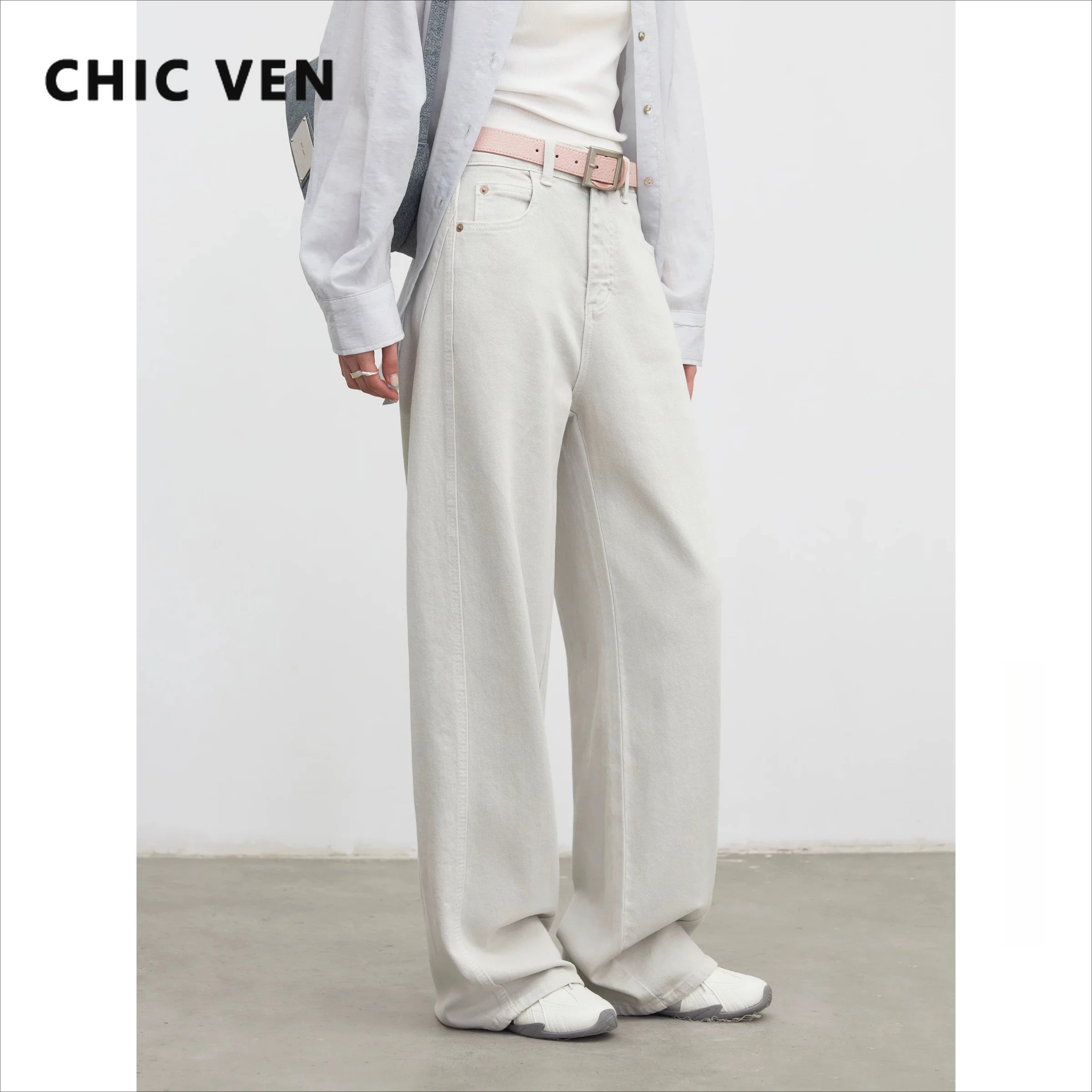 

CHIC VEN Fashion Women Jeans Solid Loose Casual High Waisted Female Wide Leg Denim Pants Ladies Trousers Spring Summer 2026