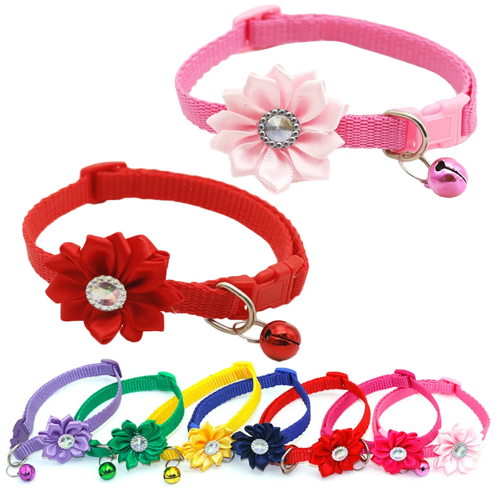 

2Pcs Pet Flower Collar 19-23Cm Adjustable Fashion Bell Neck Chain for Dog Cat Daily Wear Party Costume Pet Accessories Ring