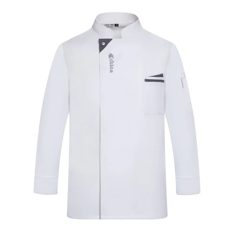 White Long Sleeve Chef Jacket, Uniforme do Hotel, Restaurante Coat, Roupas de padaria, Roupas de cozinha respirável, T-shirt com logotipo