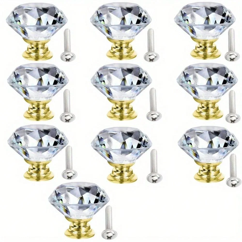 1/4/6/10 pieces crystal glass cabinet handles 30mm diamond drawer kitchen cabinet dresser cupboard wardrobe handles