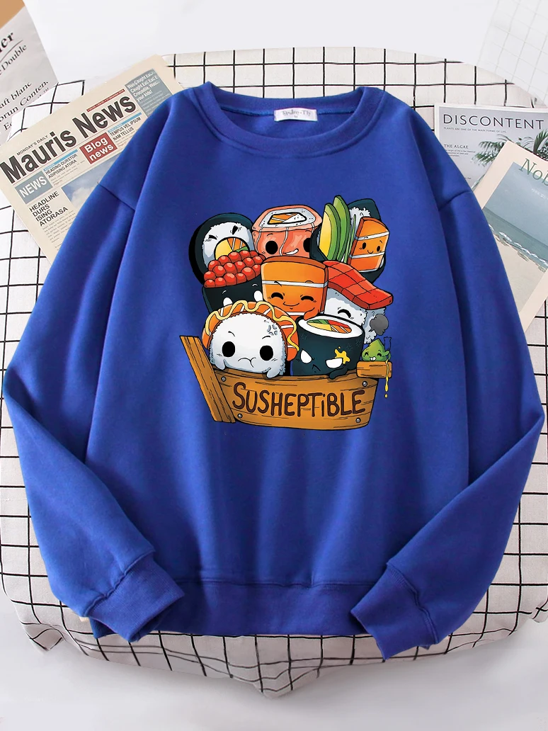 Kawaii Delicious Food Sushi Babys Women\'s Sweatshirt Fashion Warm Hoody Casual Loose Hoodies Soft versized Women Streetwear