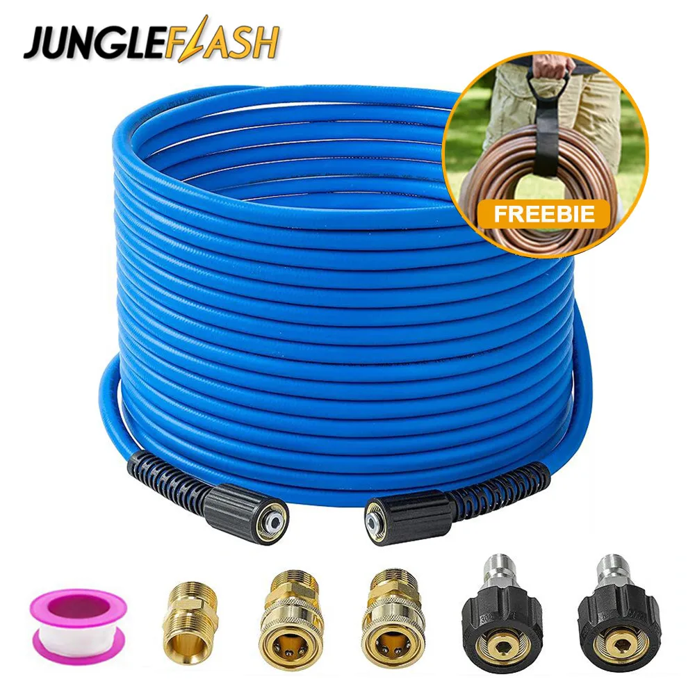 JUNGLEFLASH 50FT Ultra Flexible High Pressure Washer Hose 9000PSI Car Wash Water Cleaning 1/4” Power Washer Hose for M22-14&15mm