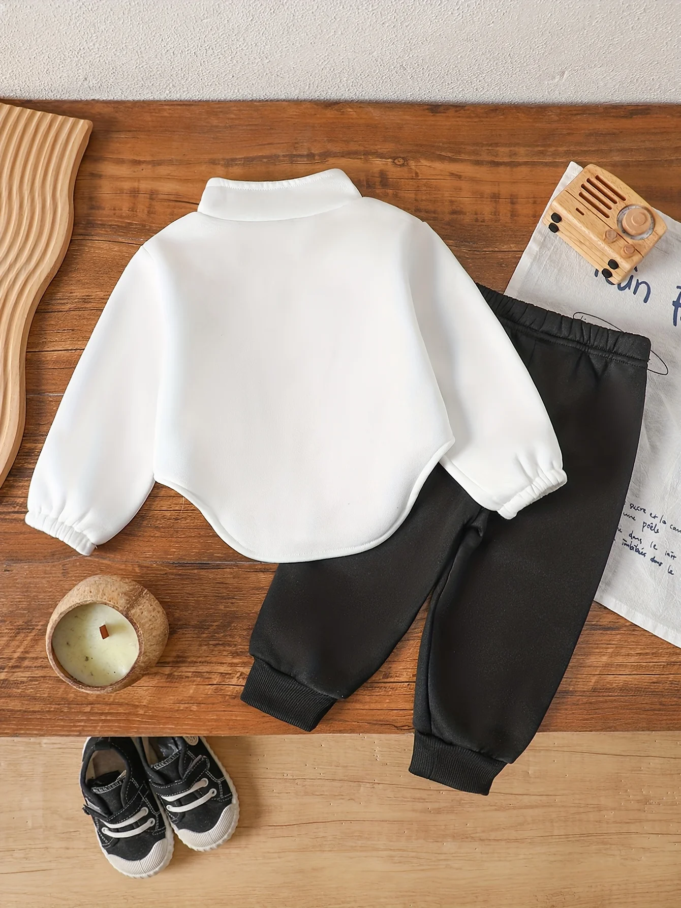 NEW YORK Letter Print - Kids Half-Zip Stand Collar Sweatshirt & Black Pants Minimalist Casual Set