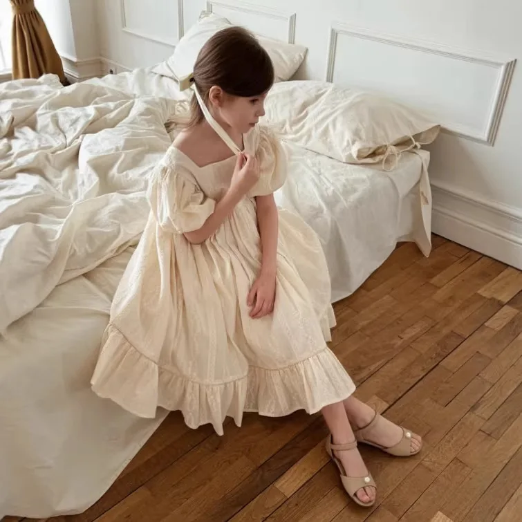 

2026 New Spring Summer Girls Cotton Embroidered Palace Style Temperament Bubble Sleeves Lolita Princess Dress