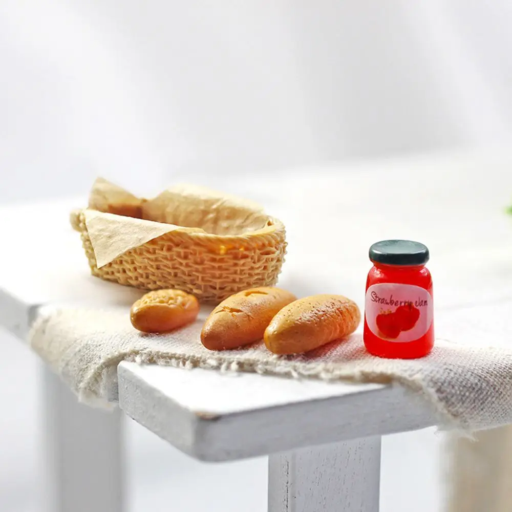 1:6/1:12 Scale Miniature Bread Basket With Milk Jam Egg Beater Simulation Food Toy Furniture Ornaments Kit Dollhouse Accessories