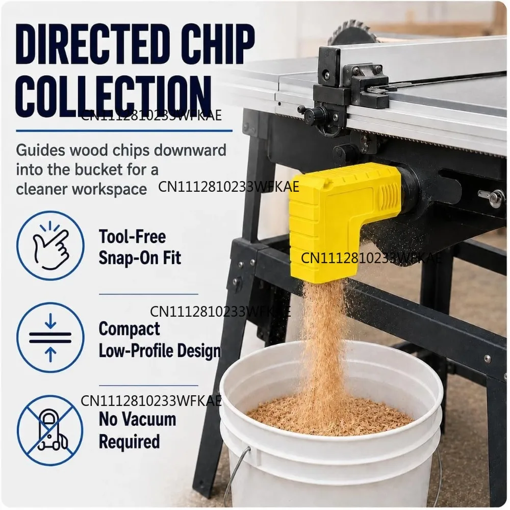 Snap-on Wood Chip Collector Port Connector, Built-in Barrel Support Area, Gravity Wood Chip Outlet