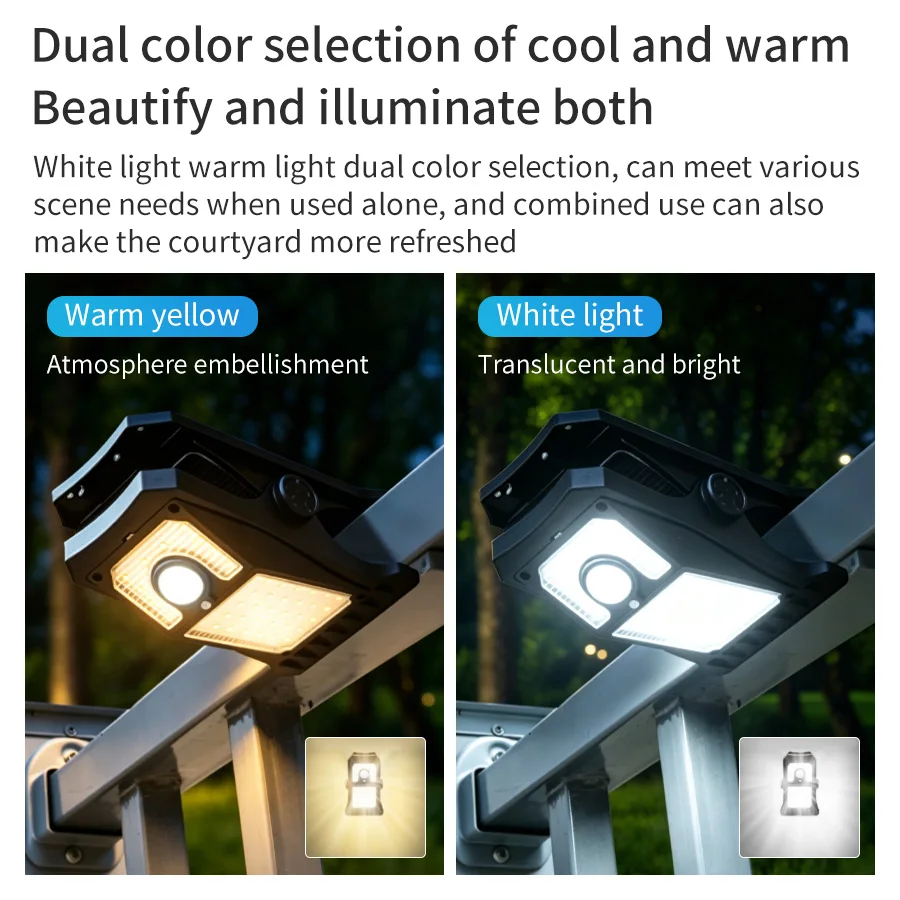 Outdoor Solar Garden Lights Motion Sensor Clamp On Waterproof 3 Modes Rechargeable Camping Lamp Fence Wall Garage Work Light