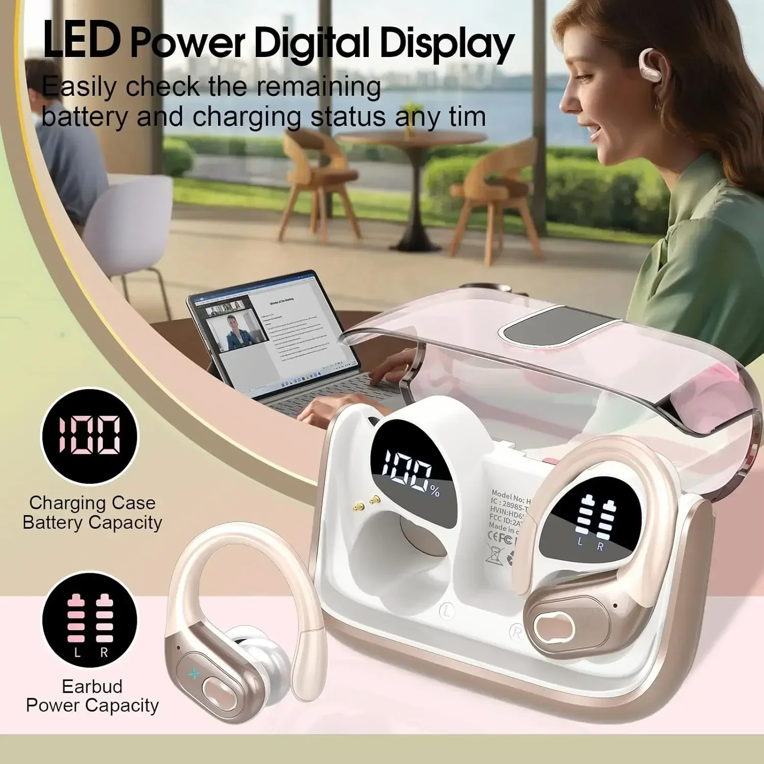 

Wireless 5.4 Headphone Button Control Sports IP7 Waterproof Bluetooth Earphone Stereo Deep Bass Earbuds ENC Noise Cancelling Mic