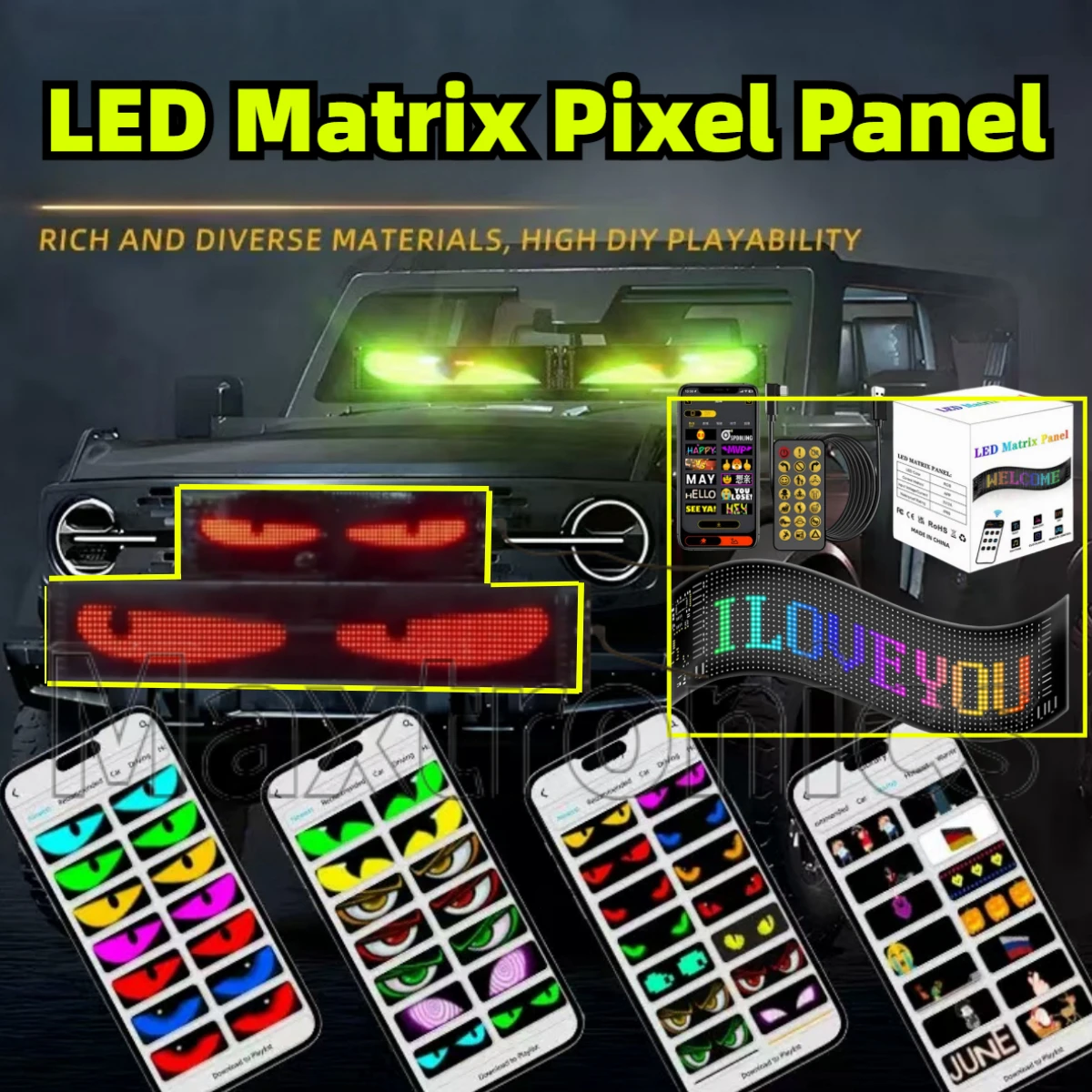 

With Remote LED Car Screen Display Multilingual APP Programmable DIY Scrolling Advertising Sign Waterproof 5V Matrix Pixel Panel