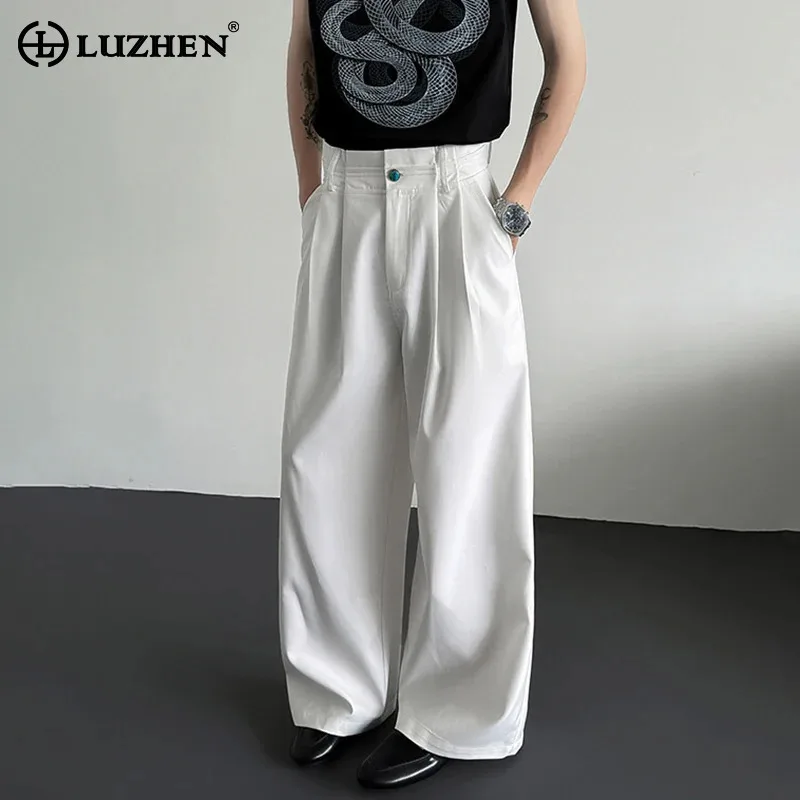 

LUZHEN Solid Color Pleat Design Loose Straight Casual Suit Pants 2025 New Elegant Temperament Korean Wide Leg Trousers JY1690