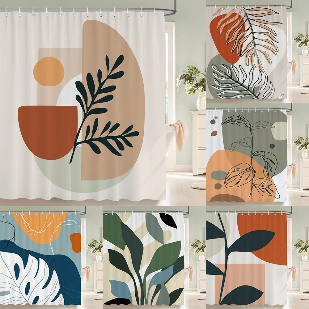 

Nordic Wind Shower Curtain Rustic Geometric Morandi Color Shower Curtains Abstract Print Fabric Bathroom Bath Curtain With Hooks
