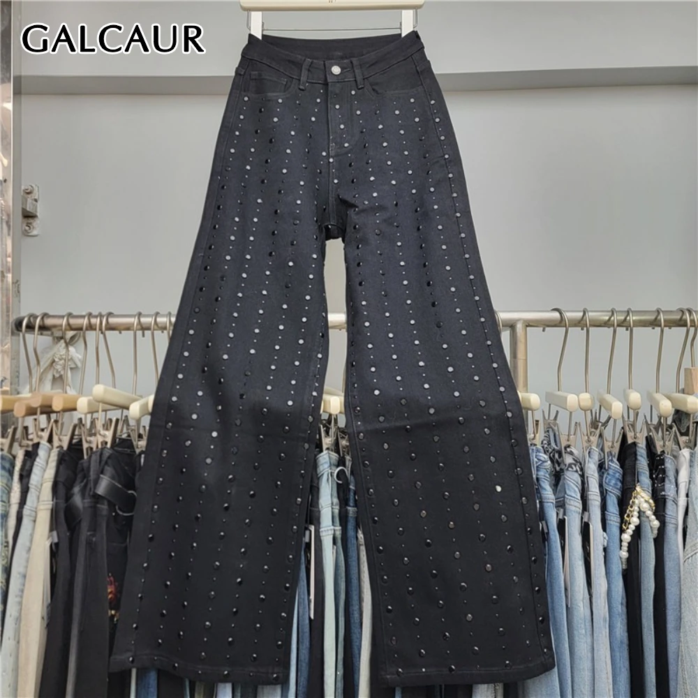 

GALCAUR однотонные базовые брюки с бриллиантами, женские свободные темпераментные брюки с высокой талией, женские широкие брюки, модный летний стиль