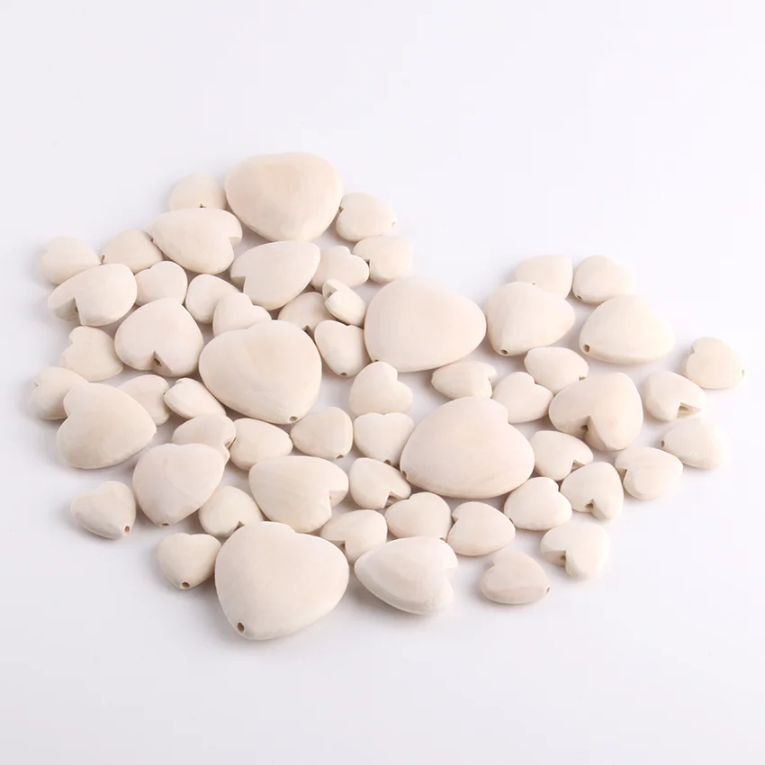 Multi-Specification Natural Unfinished Diy Flat Wooden Peach Bead Jewelry Love Shaped Wooden Beads