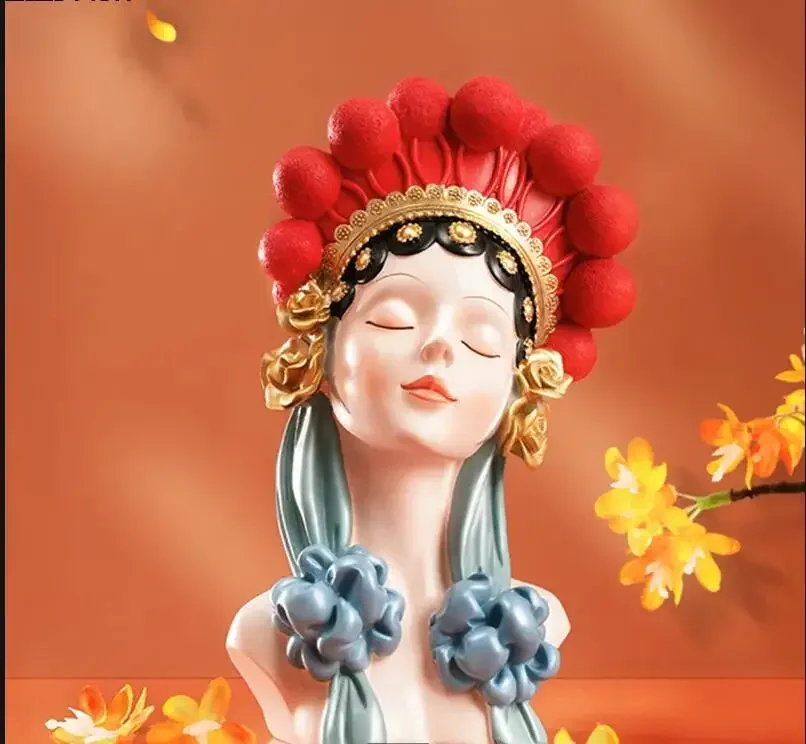 Chinese-style Home Decoration Peking Opera Huadan Sculpture Crafts Living Room Resin Porch Character Statue