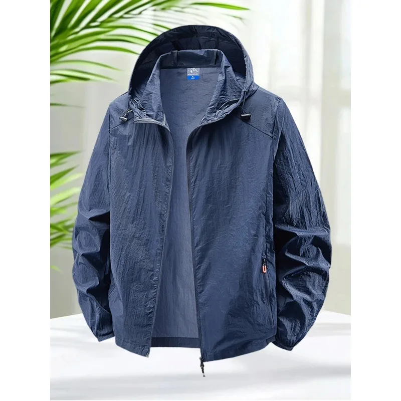 Mens Hooded Sun Protection Jacket Lightweight Outdoor Windbreaker Quick Dry Breathable UV Coat Hiking Running Harajuku Fashion
