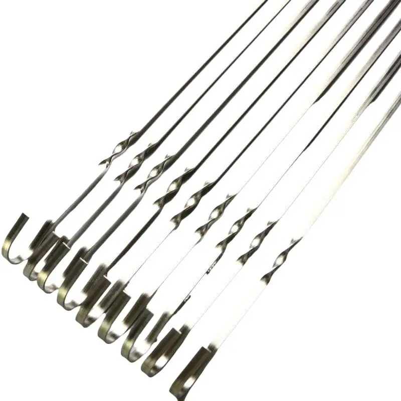 40cm Stainless Steel Barbecue Skewer Wide BBQ Sticks Flat BBQ Fork Outdoor Camping Picnic BBQ Utensil Kitchen Accessories
