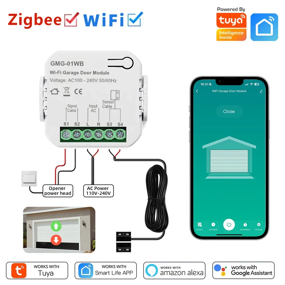 Tuya WiFi Zigbee controlador de puerta de garaje inteligente abridor Universal interruptor de Control de puerta de garaje Control de voz para Alexa Google home