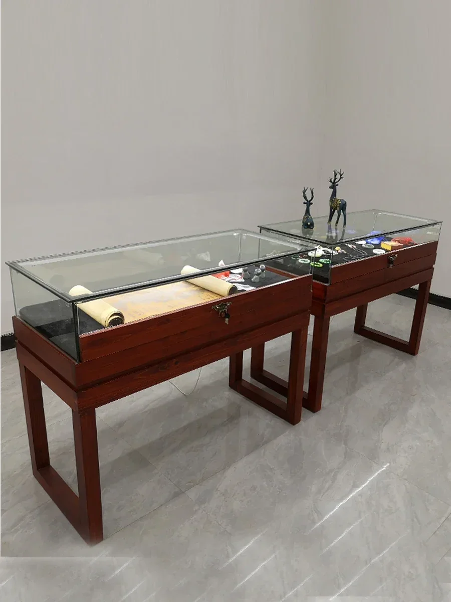 Solid wood jewelry display cabinet, museum display glass counter customization