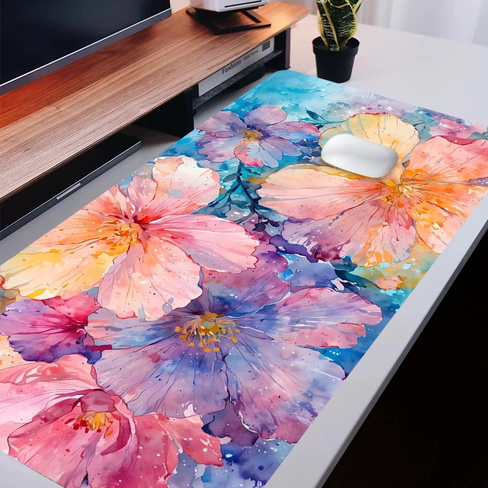 لوحة ماوس ملونة على شكل زهور، ملحقات مكتبية كبيرة، قاعدة مطاطية مع لوحة ماوس بحافة مخيطة، لوحة مفاتيح مضادة للانزلاق للمنزل