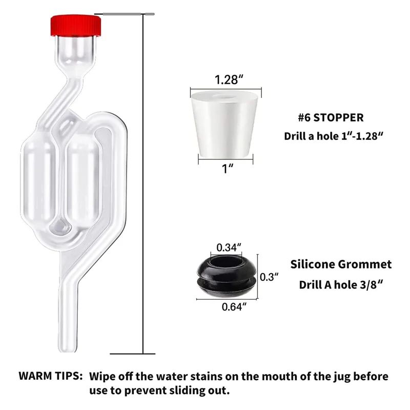 

ABAH-Twin Bubble Airlock Set [6 Pack], Brew Kits Airlocks For Fermenting,Fermentation Airlock With 6 Stoppers + 12 Grommets Dura