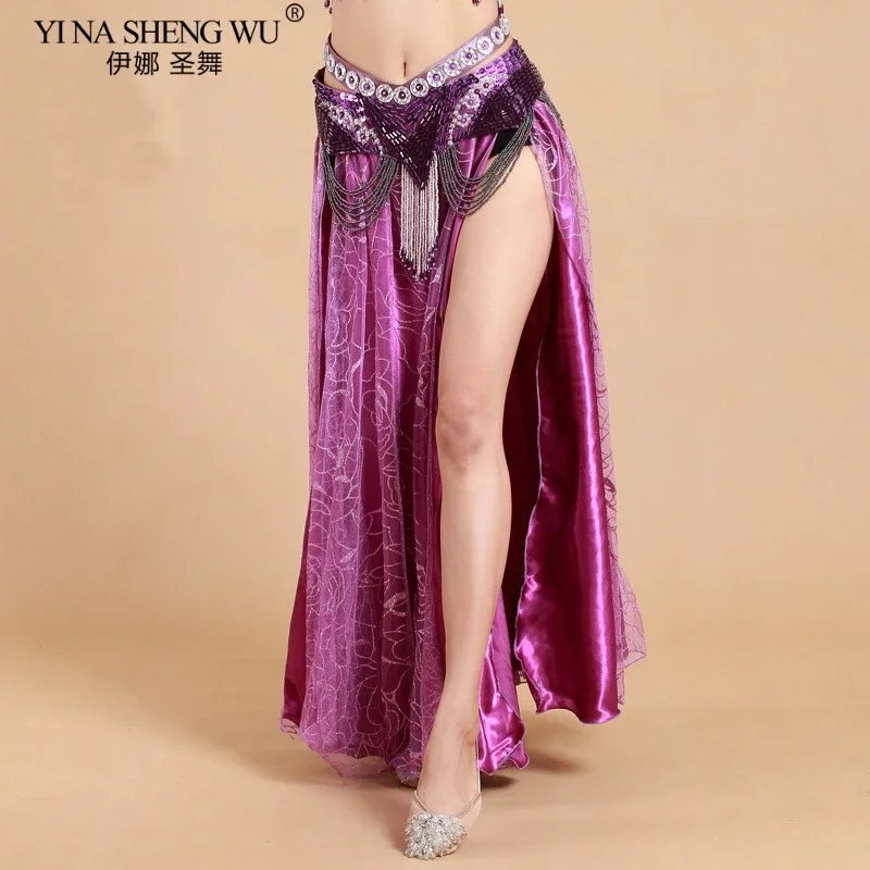 Frauen Bauchtanz Kostüm Lange Sexy Rock Side Split Pailletten Rock Orientalischen Tanz Leistung Kleidung Kleid Bühne Tänzerin Neue