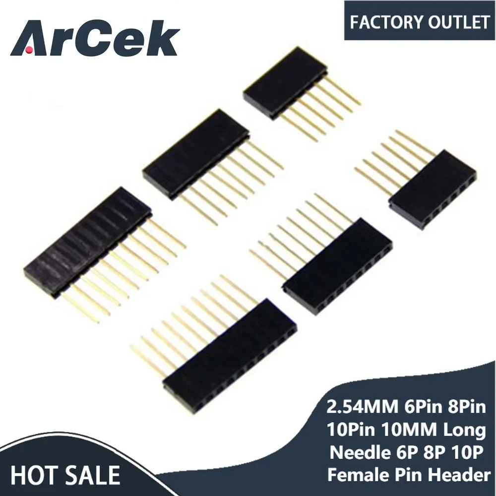 

2.54MM 6Pin 8Pin 10Pin 10MM Long Needle 6P 8P 10P Female Pin Header Strip Stackable Header for arduino DIY KIT