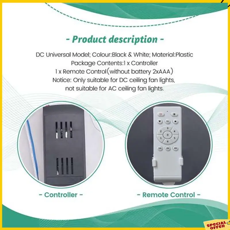 A24p universal de baixa tensão 50w dc ventilador luz driver controlador ventilador teto kit controle remoto temporização de 6 velocidades