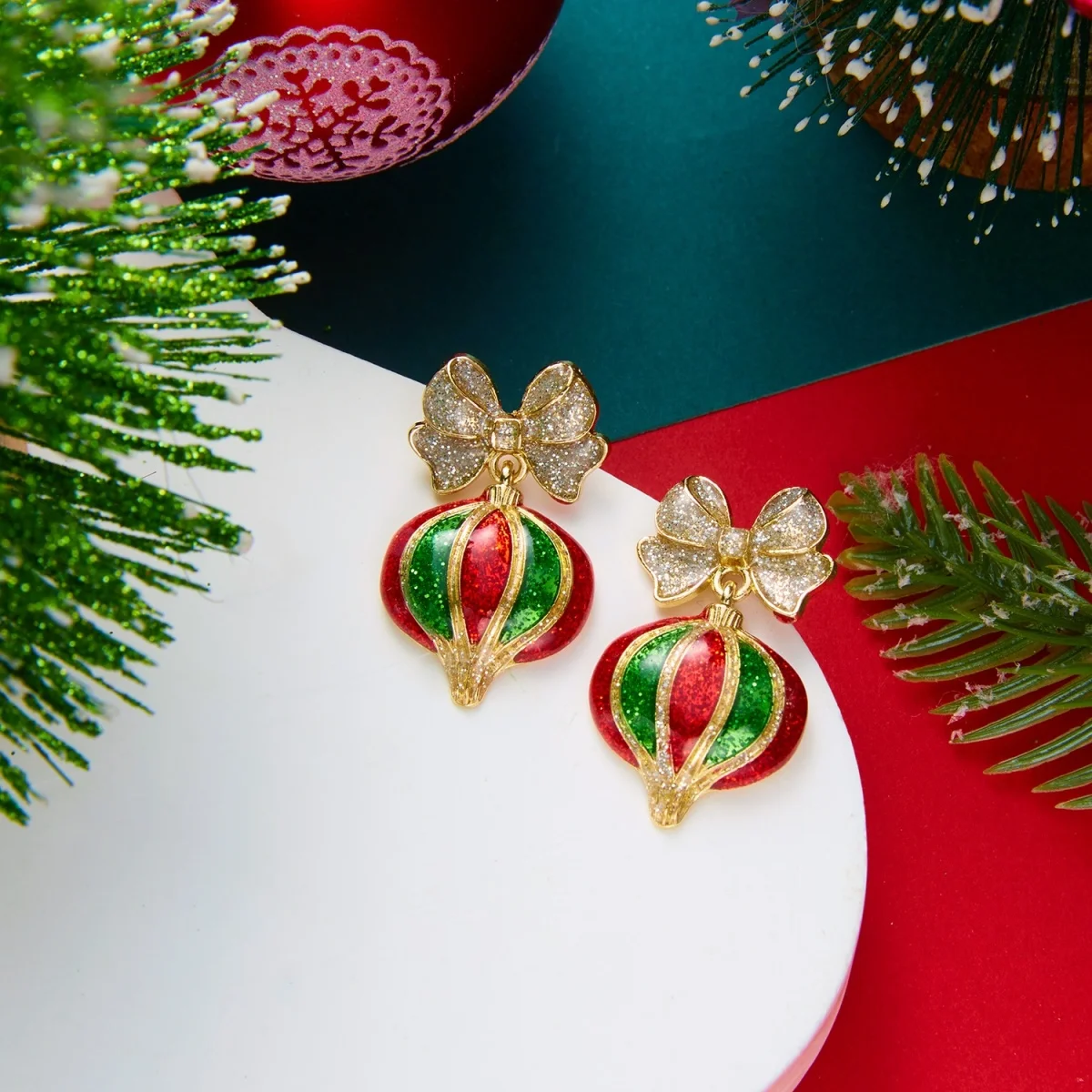 Niedliche, zwinkernde Weihnachtsmann-Ohrringe mit Bart für Damen, Cartoon-Lebkuchen-Weihnachtsbaum-Schleifen-Glühbirnen-Ohrringe, Schmuck – Detail 31