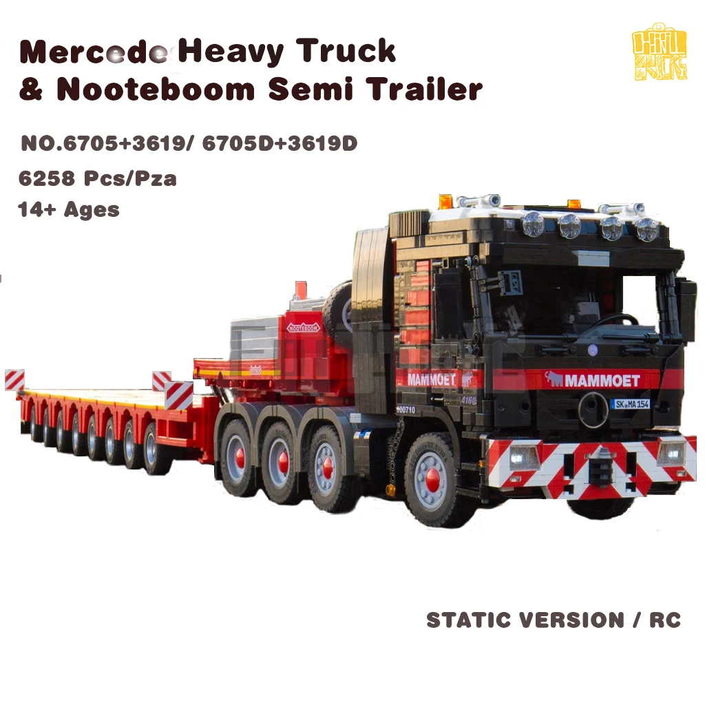 MOC6075 Heavy Truck & 3619 Semi Trailer Model With PDF Drawings Building Blocks Bricks Gift