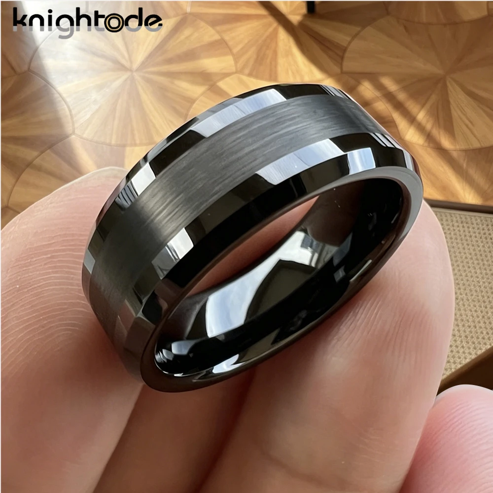 High Quality 6mm 8mm MinimalistWedding Band Tungsten Carbide Engagement Ring with Center Brushed Bevel Edges And Polished Finish